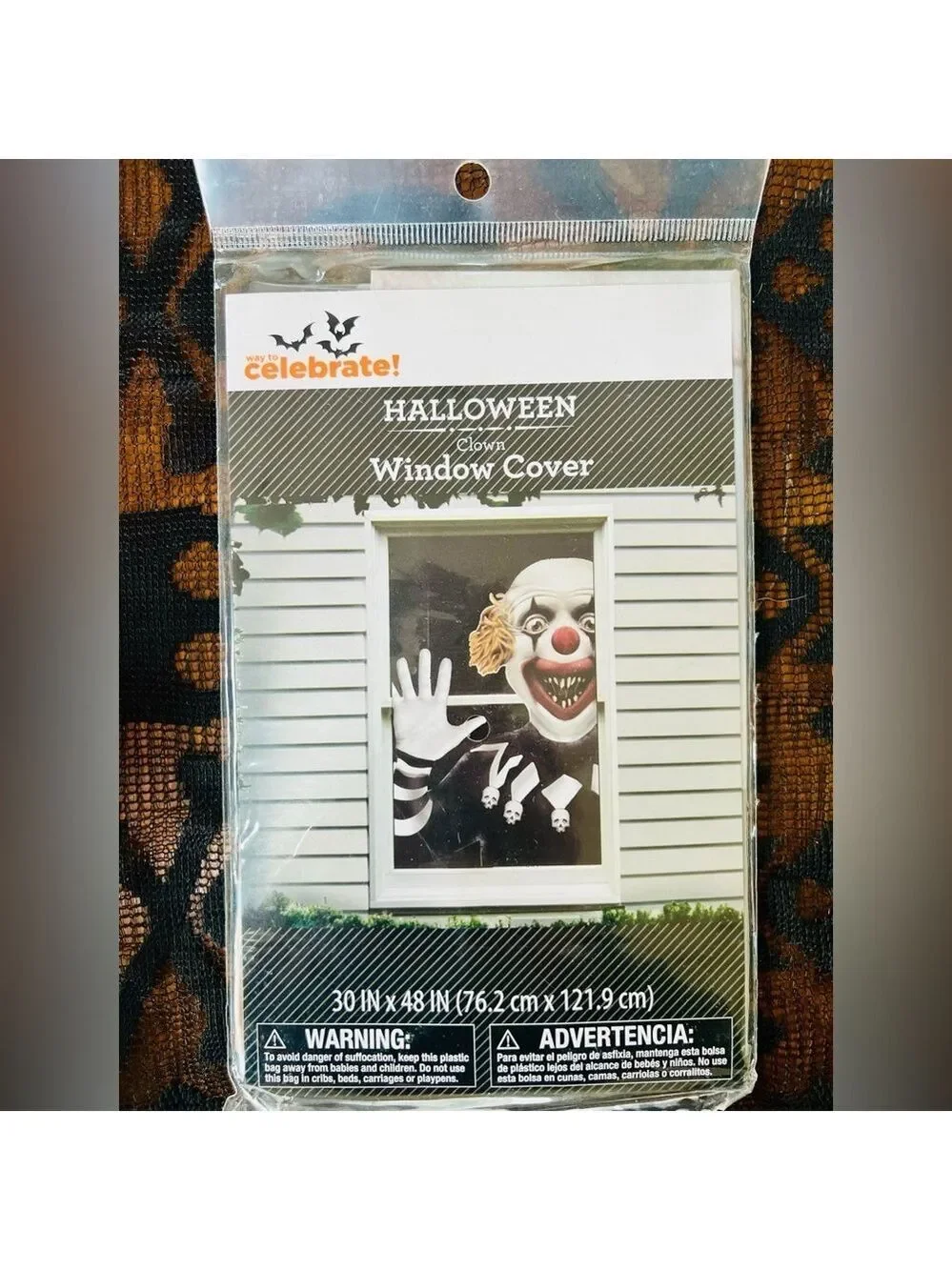 Halloween Scary Decor Bundle- 2x Window Covers, 3x Spider Webs, 3x Bags Spiders